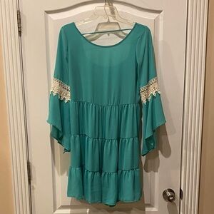 Teal Lace Trim Women's Dress